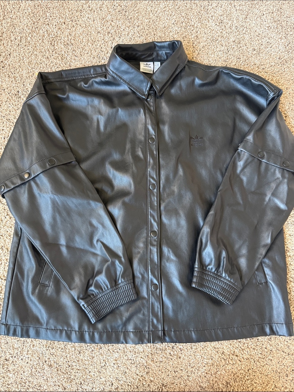 adidas Black Faux Leather Bomber-Style Jacket